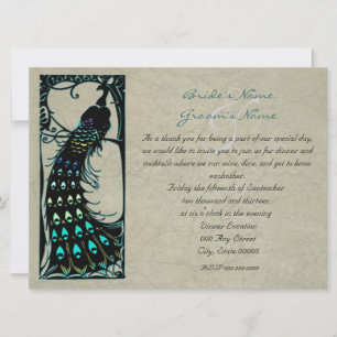 Convite Janto de Ensaio de Casamento Elegante Vintage Peac