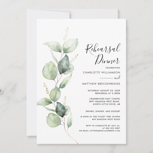 Convite Janto de ensaio de Casamento Eucalyptus Greenery (Frente)