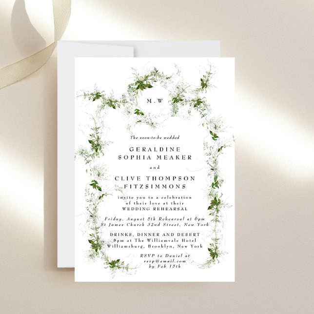 Convite Janto de Ensaio de Casamento Eucalyptus Wreath Ele (Criador carregado)