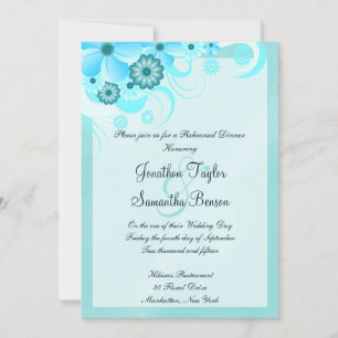 Convite Janto de Ensaio de Casamento Floral Azul-Azul-Aqua