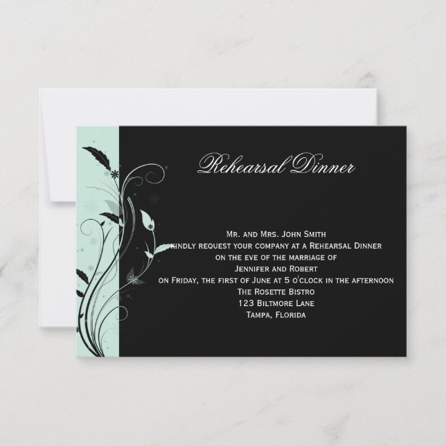 Convite Janto de Ensaio de Casamento Floral Azul e Negro (Frente)