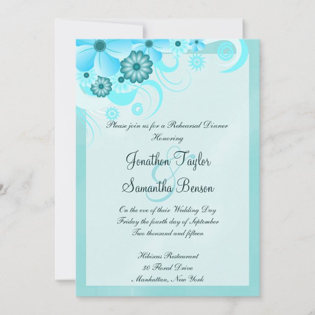 Convite Janto de Ensaio de Casamento Floral de Azul-Aqua C (Frente)