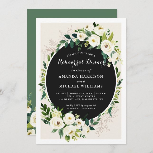 Convite Janto de Ensaio de Casamento Floral de Bloom Verde (Frente/Verso)