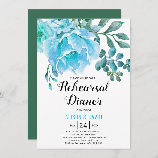Convite Janto de ensaio de casamento floral de cor aquosa  (Frente/Verso)