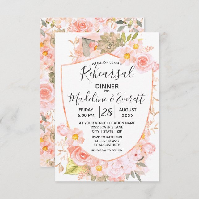 Convite Janto de Ensaio de Casamento Floral de Crest Succu (Frente/Verso)