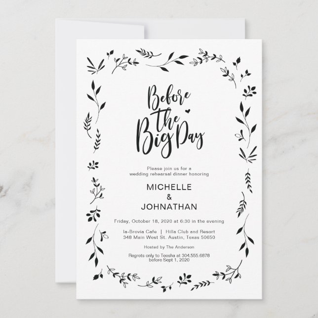Convite Janto de Ensaio de Casamento Floral de Minimalismo (Frente)