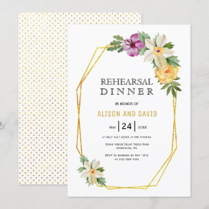 Convite janto de ensaio de casamento floral de polígonos