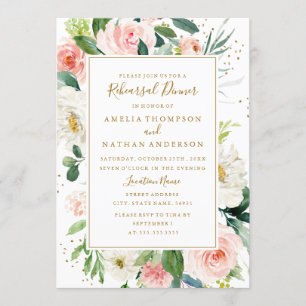 Convite Janto de Ensaio de Casamento Floral Dourado Blush