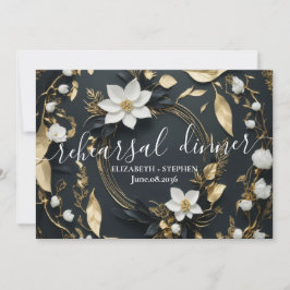 Convite Janto de Ensaio de Casamento Floral Dourado Branco