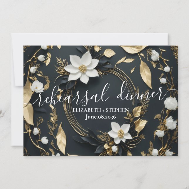 Convite Janto de Ensaio de Casamento Floral Dourado Branco (Frente)