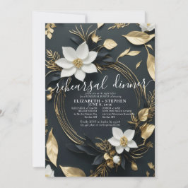 Convite Janto de Ensaio de Casamento Floral Dourado Branco