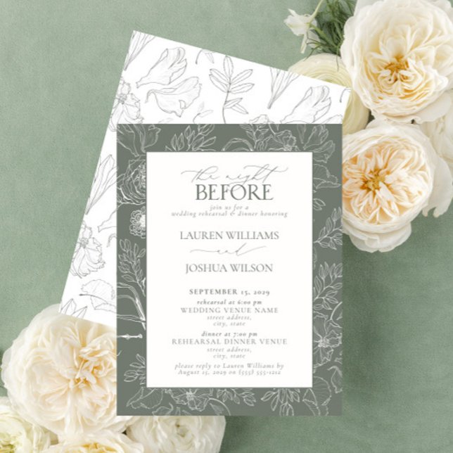 Convite Janto de Ensaio de Casamento Floral Elegant Sage G (Criador carregado)