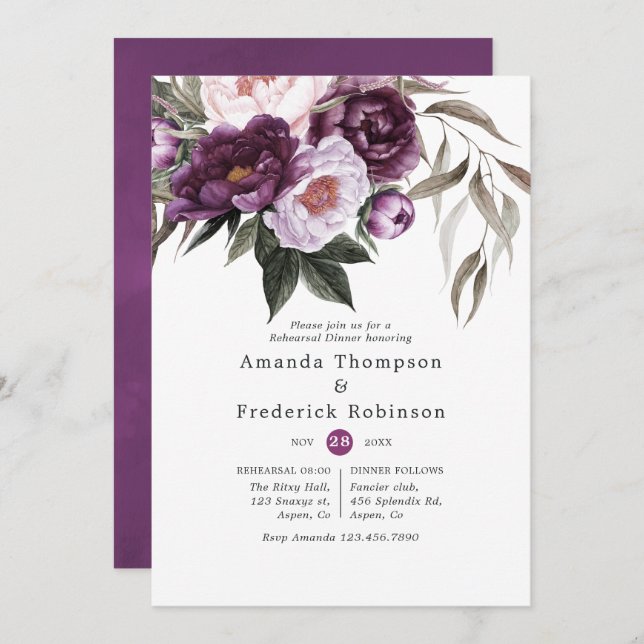 Convite Janto de Ensaio de Casamento Floral em Veludo Prof (Frente/Verso)