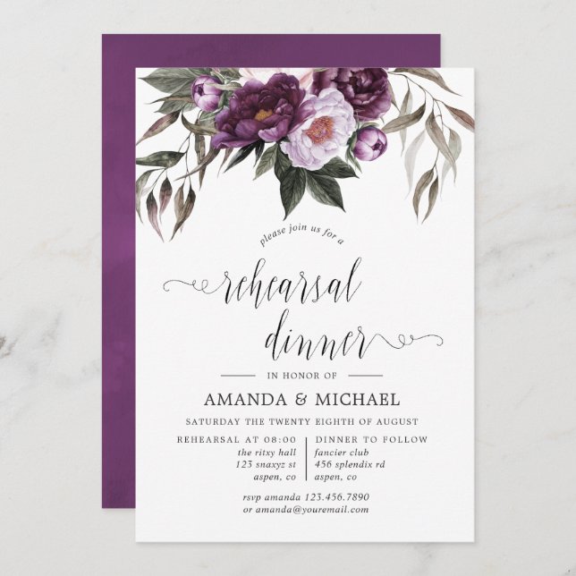Convite Janto de Ensaio de Casamento Floral em Veludo Prof (Frente/Verso)