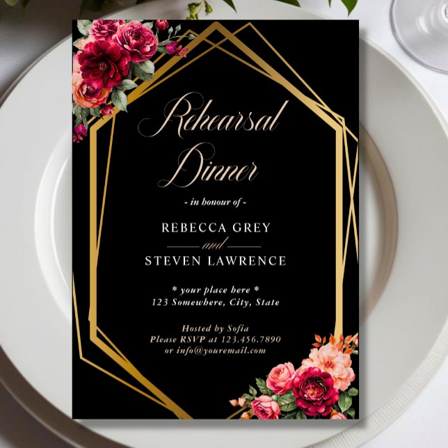 Convite Janto de ensaio de casamento floral preto-chic (Criador carregado)