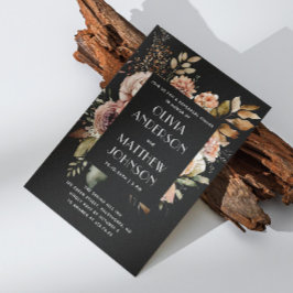 Convite Janto de ensaio de casamento floral preto no outon