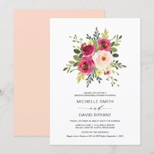 Convite Janto de Ensaio de Casamento, Floral Rosa-Rosa