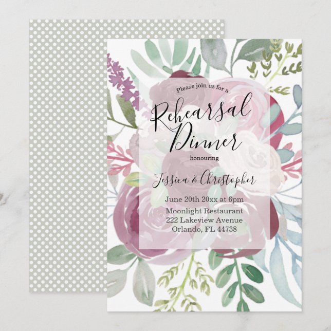 Convite Janto de Ensaio de Casamento Floral Rustic Burgund (Frente/Verso)
