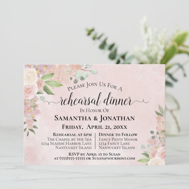 Convite Janto de Ensaio de Casamento Floral Rustic Dusty R (Em pé/Frente)