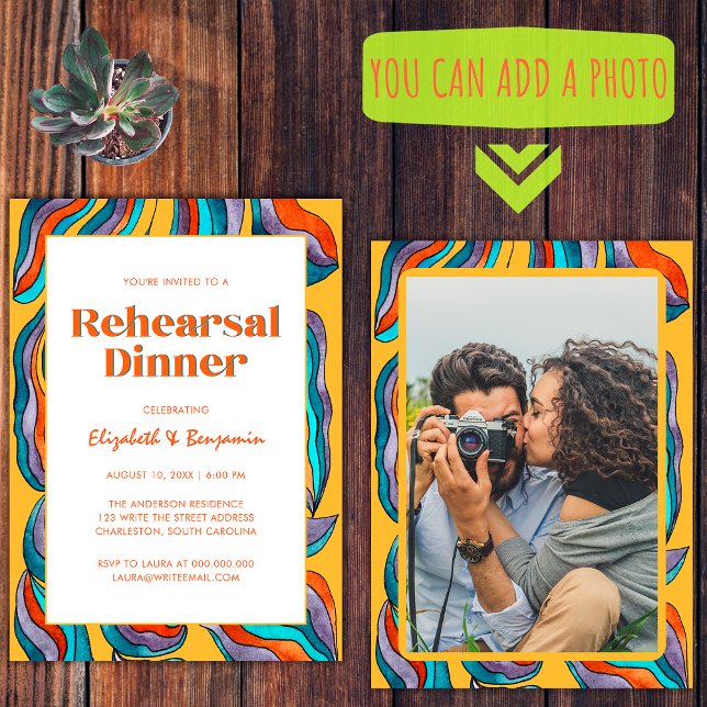 Convite Janto de Ensaio de Casamento Fotográfico Amarelo G (Front and Back)