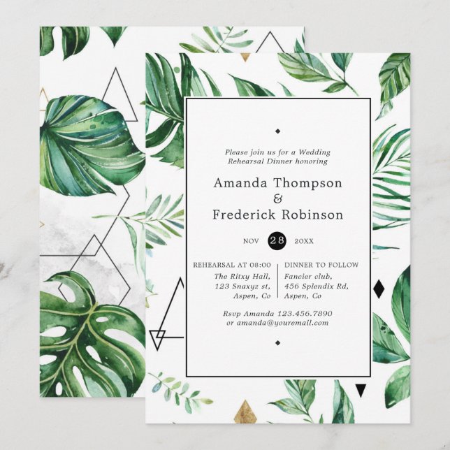 Convite Janto de Ensaio de Casamento Geométrico de Florest (Frente/Verso)