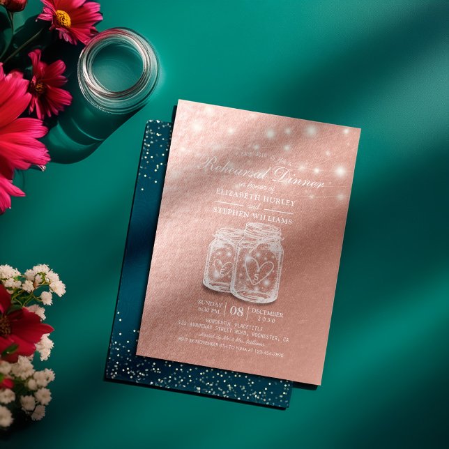 Convite Janto de Ensaio de Casamento Mason Jars Rosa Gold  (Criador carregado)