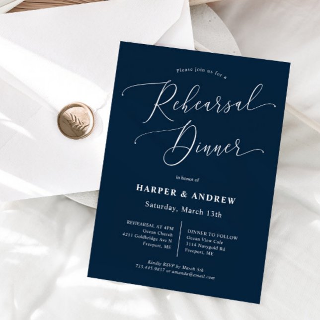 Convite Janto de ensaio de casamento mínimo azul marinho (Criador carregado)