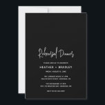 Convite Janto de Ensaio de Casamento Moderno Negro Minimal<br><div class="desc">O convite jante de ensaio preto moderno,  com um simples design com o título do evento numa tipografia elegante de escrita,  e os detalhes do seu evento numa letra de sans serif minimalista. Este convite de janto de ensaio chic funciona bem com qualquer estilo de casamento.</div>