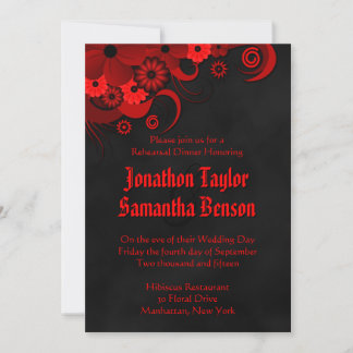 Convite Janto de Ensaio de Casamento Negro Floral Vermelho
