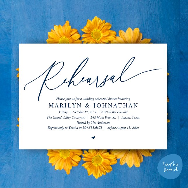 Convite Janto de Ensaio de Casamento Romântico de Eternos  (Modern Romantic Wedding Rehearsal Dinner Dancing Invitation Card PDF Navy Blue)