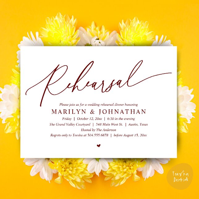 Convite Janto de Ensaio de Casamento Romântico de Eternos  (Modern Romantic Wedding Rehearsal Dinner Dancing Invitation Card PDF Aesthetic Burgundy wine red)