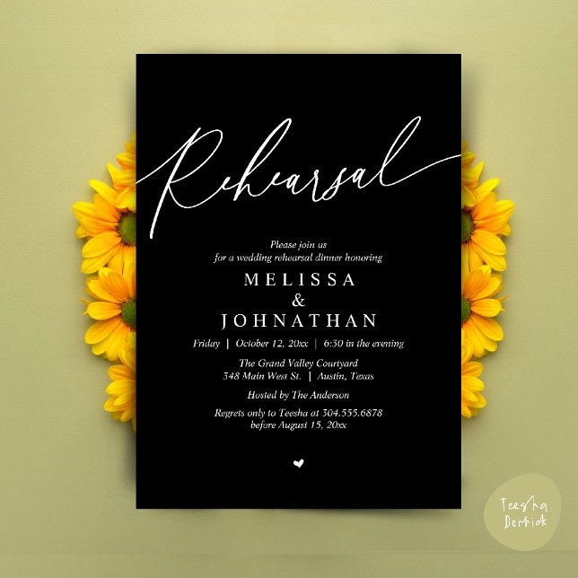 Convite Janto de ensaio de casamento romântico moderno (Modern Romantic Wedding Rehearsal Dinner Dancing Invitation Card PDF Aesthetic Black White)