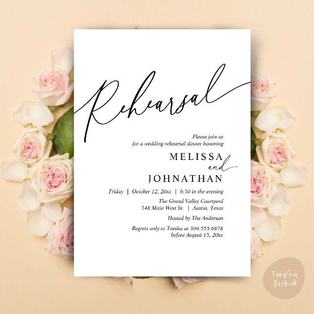 Convite Janto de ensaio de casamento romântico moderno (Modern Romantic Wedding Rehearsal Dinner Dancing Invitation Card PDF White Black)