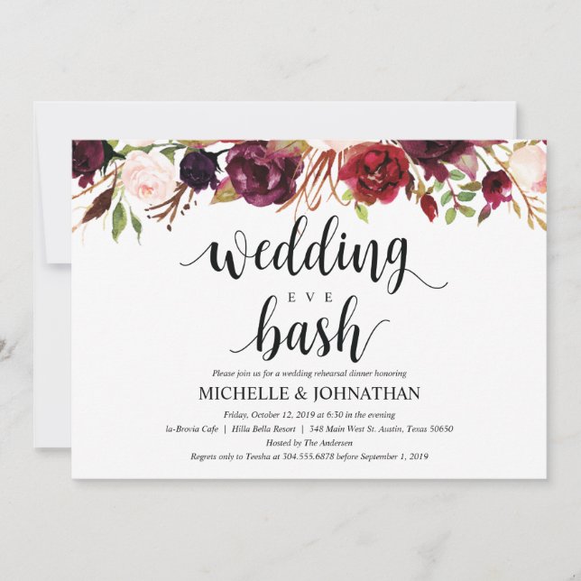 Convite Janto de Ensaio de Casamento Russo de Borgonha Con (Frente)