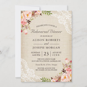 Convite Janto de Ensaio de Casamento Rustic Floral Lace Bu