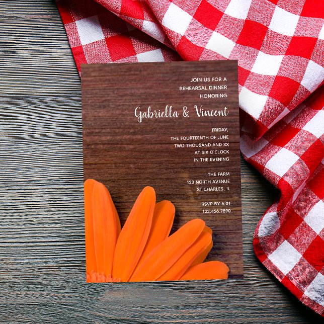 Convite Janto de Ensaio de Casamento Rustic Orange Daisy B (Criador carregado)