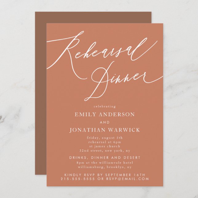 Convite Janto de Ensaio de Casamento Terracotta Calliograf (Frente/Verso)