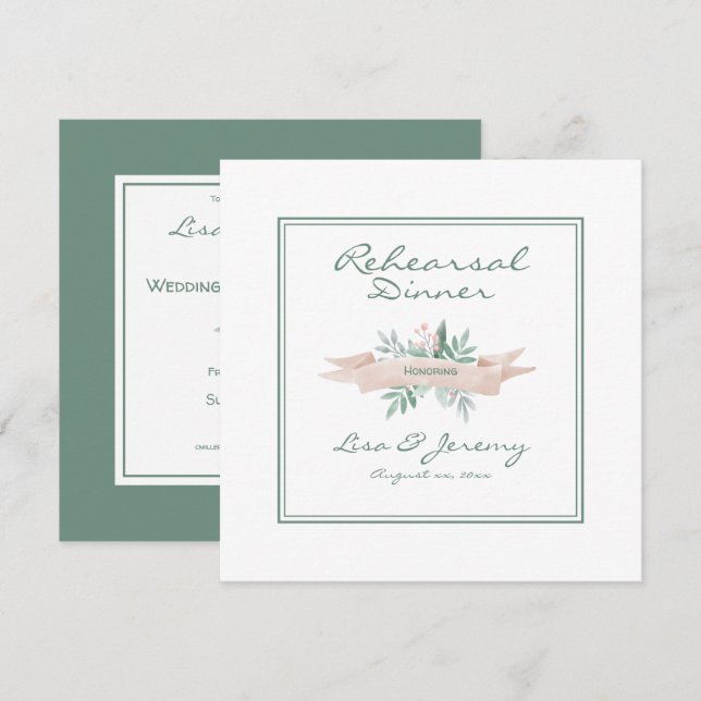 Convite Janto de ensaio de casamento verde, cor-de-rosa su (Frente/Verso)