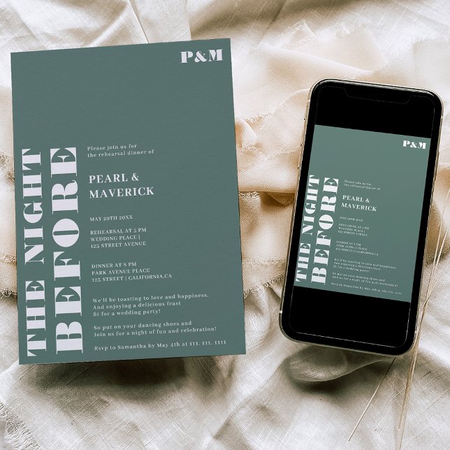 Convite Janto de ensaio de casamento verde de sábio simple (Criador carregado)