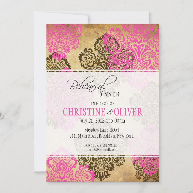 Convite Janto de ensaio de casamentos cor-de-rosa e castan (Frente)