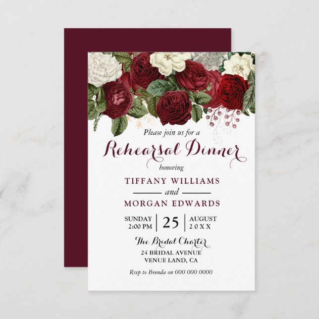 Convite Janto de Ensaio de Casamentos Florais Brancos Burg (Frente/Verso)