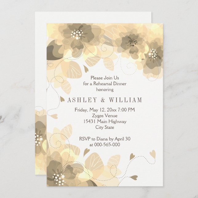 Convite Janto de ensaio de casamentos outono florais Sepia (Frente/Verso)