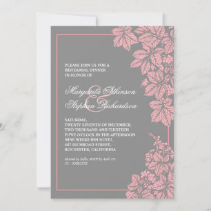 Convite janto de ensaio de cinzas e vinhas cor-de-rosa con
