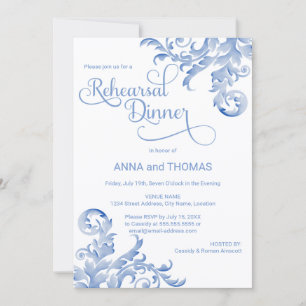 Convite Janto de ensaio de cor azul-real Flourish