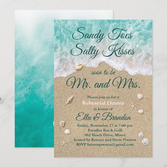 Convite Janto de ensaio de dedos arenosos das ondas de pra (Frente/Verso)