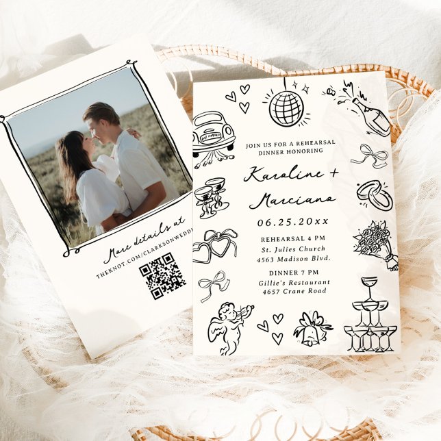 Convite Janto de ensaio de doodles desenhados à mão (Criador carregado)