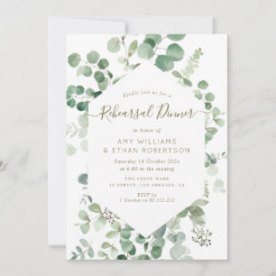 Convite janto de ensaio de eucalipto com script elegante