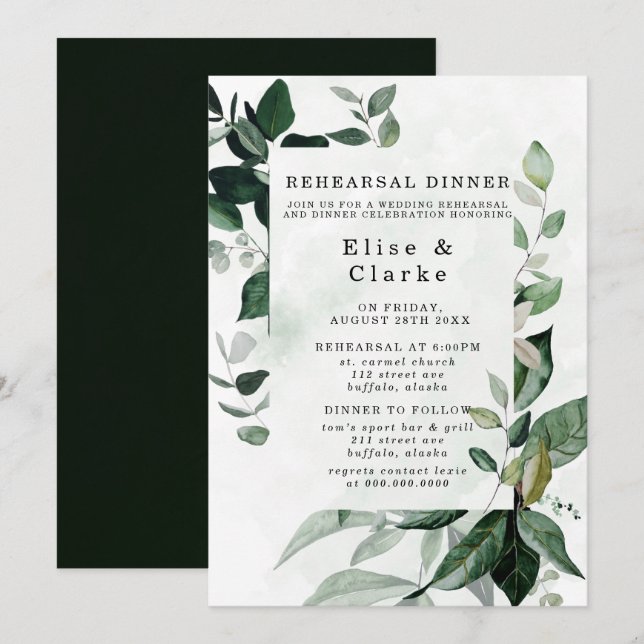 Convite Janto de ensaio de Eucalyptus em verde russo (Frente/Verso)