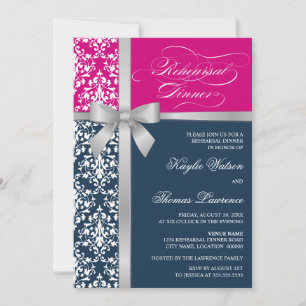 Convite Janto de Ensaio de Faux Silver Ribbon do Damask