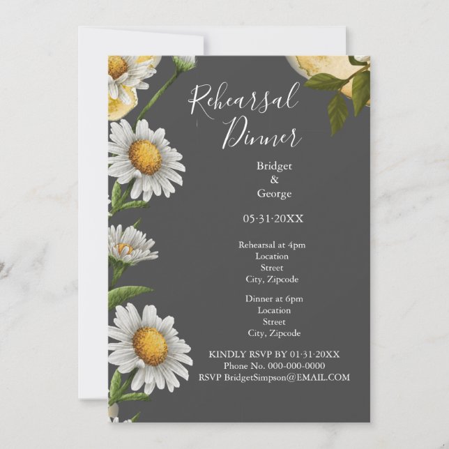 Convite janto de ensaio de flores em preto onyx retro Marg (Frente)